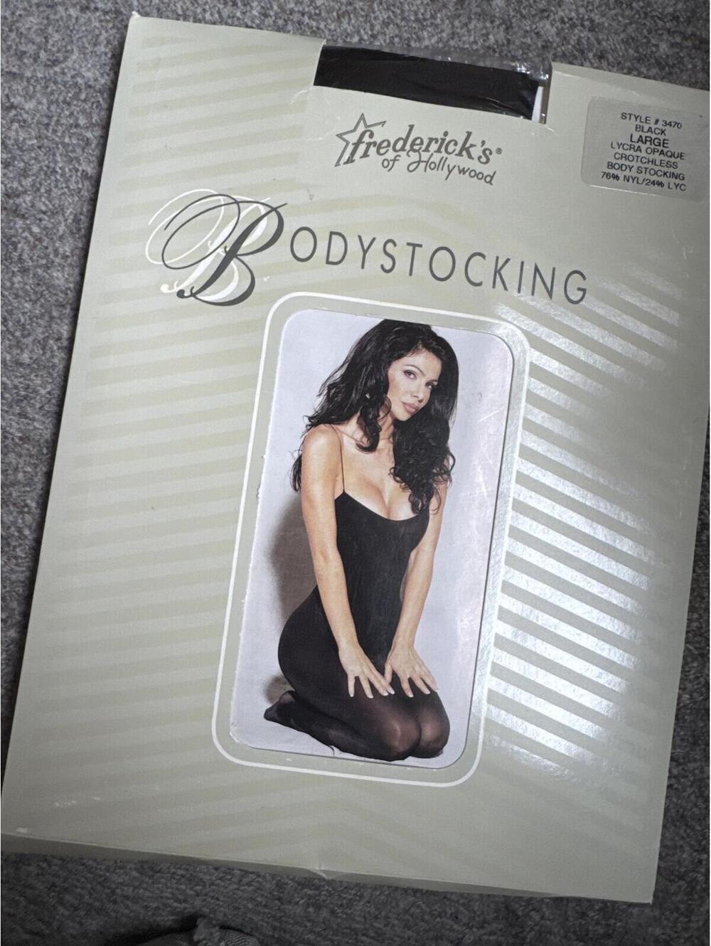 VTG Frederick's of Hollywood NOS Opaque Bodystocking Black Large Style 3470